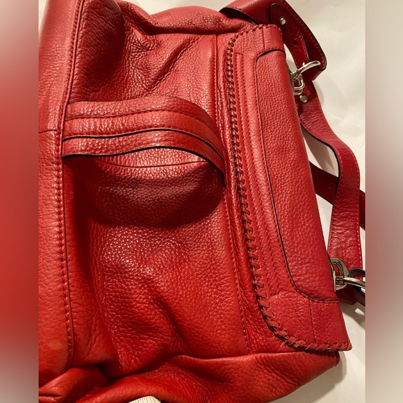 Leather Bag ORYANY Red Pebble Leather Satchel Bag Adj Strap Metal Hardware - Picture 4 of 16